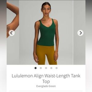 Lululemon Align Waist-Length Tank
Top Everglade Green. Size 6. EUC